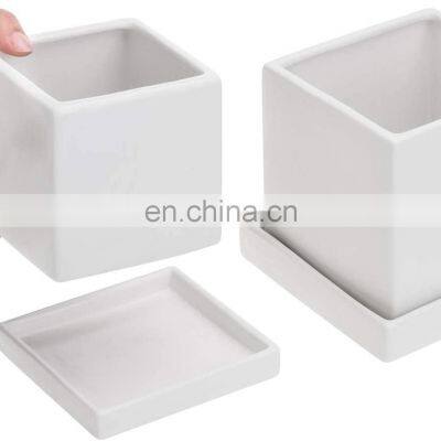Big Large Indoor Rectangular Outdoor White Small Modern Ceramic Succulent Planter Flower Pots Set With Tray Saucer photo-3
