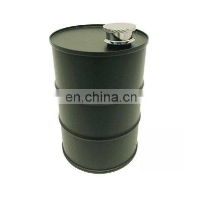 Matte Personalized Whisky Japanese Travel Oil Drum Shape Black Stainless Steel Round Hip Flask photo-3