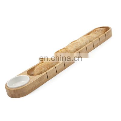 Natural Core Bamboo French Bread Board Baguette Cutting Board with Dipping Bowl