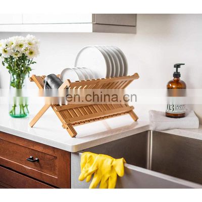 Unique Wooden Plate Rack Restaurant Premium Foldable Coffee Cup Storage Holder Drainer