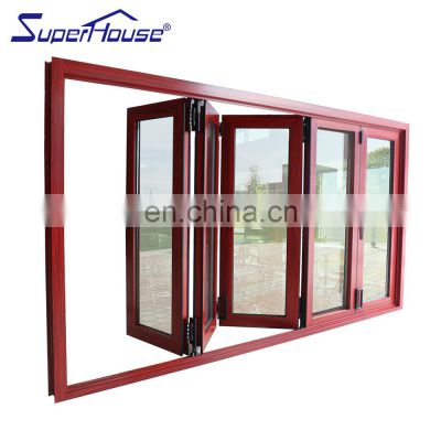 Superhouse Wood Grain Color Exterior Bi Folding Door Aluminium Glass Folding Door