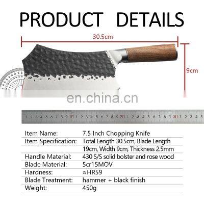 7.5 Inch Professional Forged Hammered Stainless Steel Kitchen Chopping Knife Cleaver With Rose Wood Handle Butcher Knife photo-5