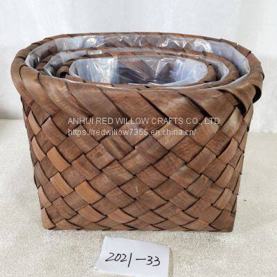 Customized Wholesale Garden Flower Pots Wood Chips Storage Basket