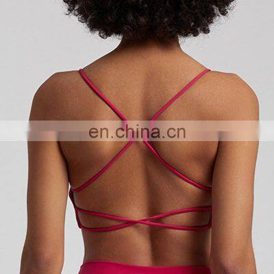 Summer New Thin Straps Sexy Padded Cross Back Open Back Sports Gym Fitness Wear Workout Soft Nude Feeling Women Yoga Bra Top photo-3