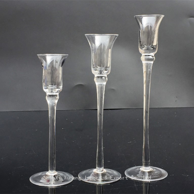 Set of 3 Pieces Transparent Glass Candle Holder Set Single Tall Candle Stand Jar For Wedding Decoration