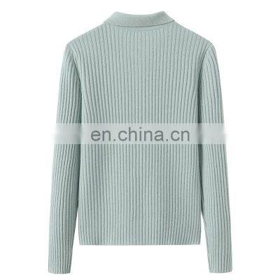 Brand New Customizable Cashmere Rib Knitted Sweater With Turn Down Collar Solid Pattern Button Decoration Casual Winter Style photo-2
