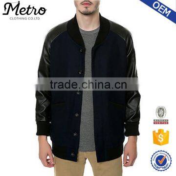 Cheap Custom Stylish Mens Navy Varsity Jacket With Leather Sleeve