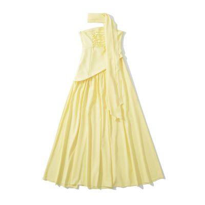 One-shoulder Cinched Waist Tube Top Gown, Long Dress With Zipper, Body-hugging, Asymmetrical Slit, Sexy Vacation Dress photo-2