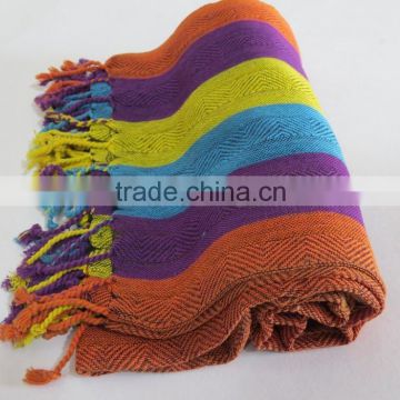 Colorful Strip Kikoy with fringes Beach pareo Woven sexy bath robe quick dry fouta