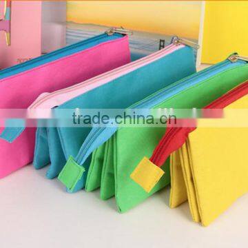 Wholesale mutifunctional canvas pencil bag 3 layers 2 zipper pencil case