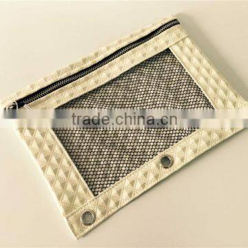 Osini custom 3D Diamond pattern 3-Ring binder with mesh window cosmetic / pencil / zipper bag for girls & office