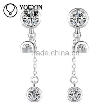 2015 Newest style with three diamond sliver plated earrings