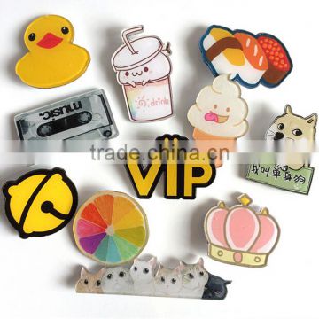 hot promotion customise acrylic badges with pin clip behind funny cartoon brooch name badge