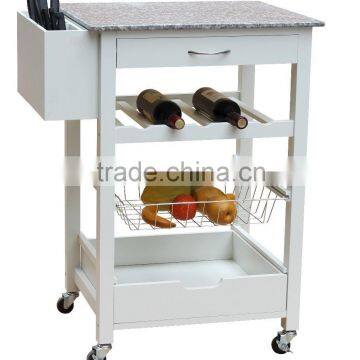 2016 Hot Sale Granite Top Kitchen Trolley with Knife Box Wheels