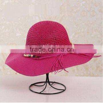 QXSH0054A Roseo panama straw hat with rope bowknot New floppy beach hat for women