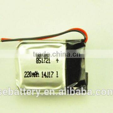 Small Rechargeable Lithium polymer battery 851721 220mAh 3.7V