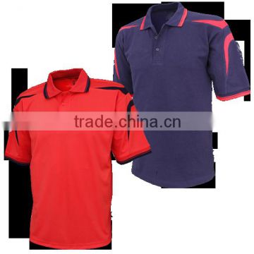 100% Cotton Custom Men Plain Red and Navy Blue Polo Shirts with contrast Panels and Collars stripes