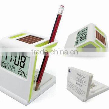 Solar Power Digital Calendar Lcd Clock With Penholder Card Holder Pin Holder photo-2