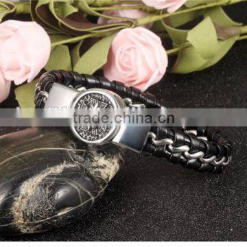 Magnetic Buckle Stainless Steel Leather Chain Bracelet