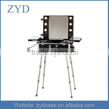 Aluminum black station travel studio makeup case with legs, ZYD-ML866