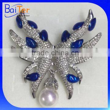 Yellow Gold Plated Crystal Butterfly Wing Brooch/Fresh Water Pearl Copper Butterfly Brooch photo-2