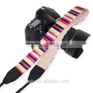 Leather Camera Strap Shoulder Neck Fuchsia Yellow Black Striped For DSLR LE-02