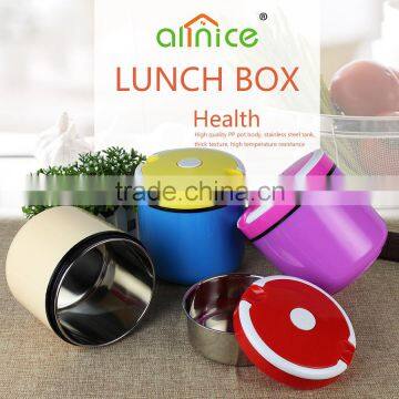 Allnice korea style bright color portable round shape stainless steel lunch box /insulated food container with inner tank