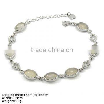 [XSL-323b] 925 Silver Silver Bracelet with CZ Stones & Moon Stone Plating Silver Bracelet