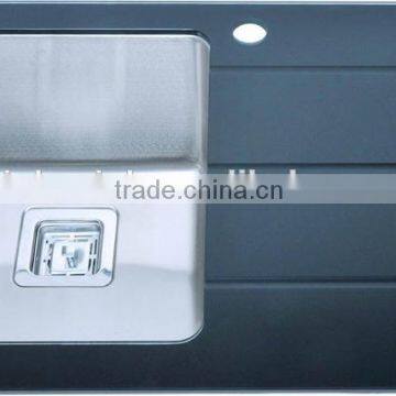 Durable Stainless Steel Bowl Tempered Glass Top Basin Sink for Kitchen With Glass Drainboard photo-3