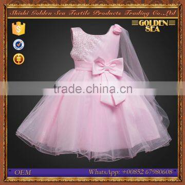 China Custom Made Fashion Butterfly Pink Sleeveless Flower Girl Wedding Dress