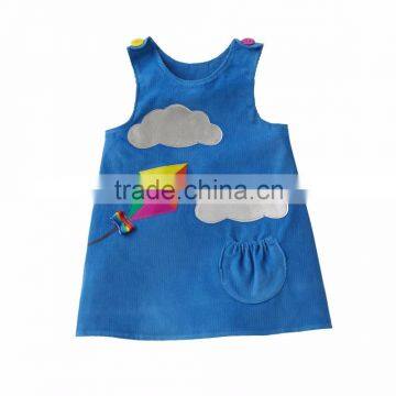 (CD930#blue) 2-6Y new arrive fashion children dress cloud applique corduroy dresses