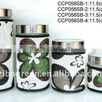 4pcs glass jar set with weaved coating (CCP056SB)