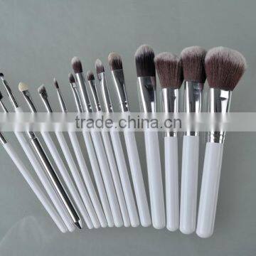 white/silver 15 piece cosmetic make up soft hair brush set with pouch