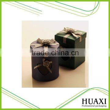 Huaxin column round paper gift window box with silk ribbon