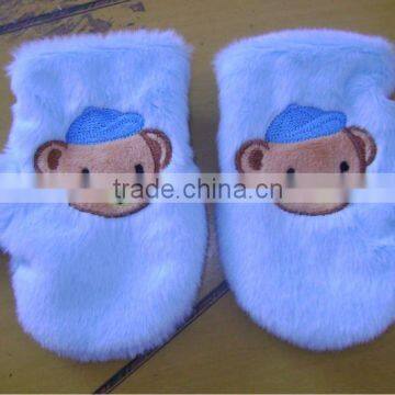 CUTE MINI SOFT EMBROIDERED LIGHT BLUE PLUSH BABY GLOVE FOR WINTER