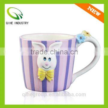 purple stripe ceramic cup with Rabbit animal pattern