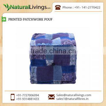 Customised Design Square Pouf with Beautiful Bluish Patch