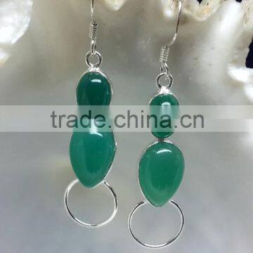 925 Sterling Silver Green Onyx Oval & Teardrop Cabochon Earrings, Fashionable Bezel Earrings, Designer 925 Silver Earrings photo-2