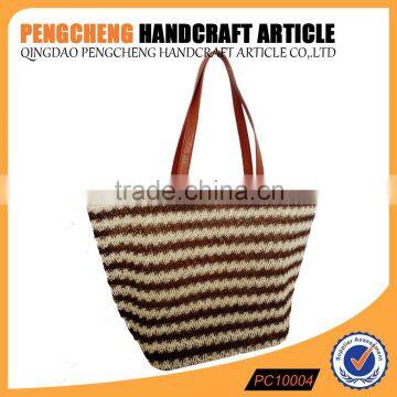 Quality hot sell paper straw beach bag and stripe crochet handbag