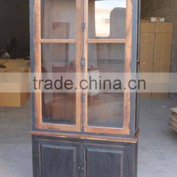 Antique Recycle Wood Glass Cabinet