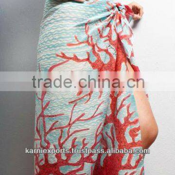 100%POLYESTYER/COTTON/RAYON PRINTED BEACH PAREO