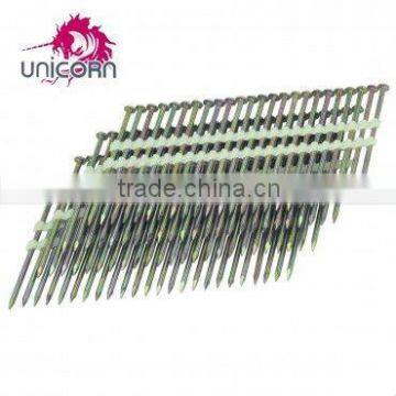 Angled plastic strip nails