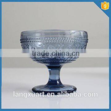 handmade pressed blue solid color glass ice cream cups wholesale