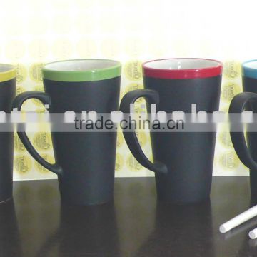 16oz funnel shape chalk mug,ceramic blackboard chalk mug