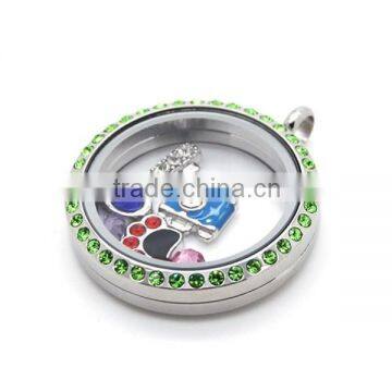 Best Seller Bule Crystal Stones Stainless Steel Floating Memory Magnetic Picture Locket Pendant Jewelry photo-2