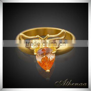 China Imported Jewelry Smooth Metal Angle Wing Red Zircon Gold Engagement Ring photo-2