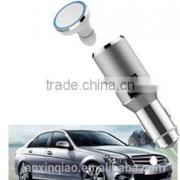 China supplier Aluminium Alloy USB car charger 2 port 1A 2.4A with bluetooth headset