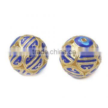 200pcs Blue Enameled Brass Beads Hollow ethnic jewelry beautiful handmade bead wholesale loose beads 14.7mm