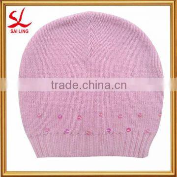 Fashion Girl's Pink Beanie Hat with Beads and Stones