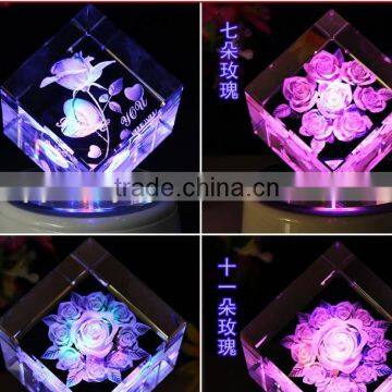 cubness engarved 3D laser crystal rose for Wedding souvenirs